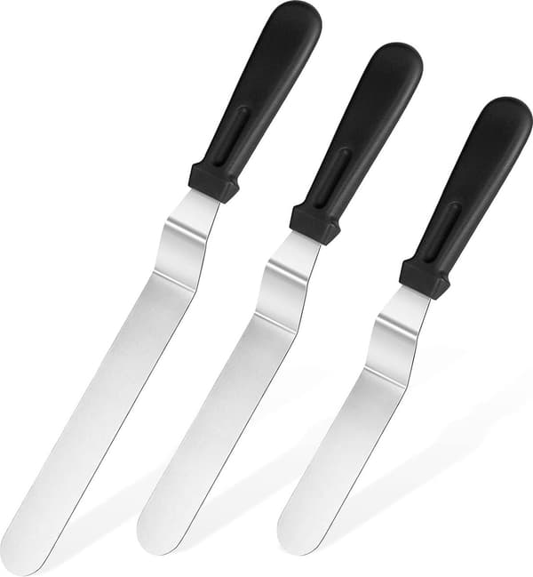 Bagespatel, vinklet kagedekoration, rustfrit stålblad 6\",8\",10\", sæt med 3