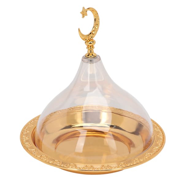 Serving Platter with Dome Golden Embossed Pattern Stainless Steel Acrylic Serving Platter with Dome for Party Cafe