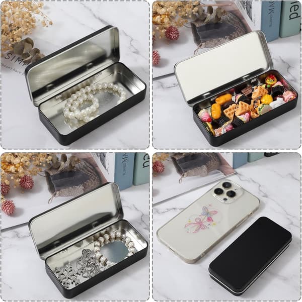 Iron Storage Box - Mini Hinged Box with Lid - for Needles, Candy, Jewelry, Crafts - 128*55*20 mm - Black