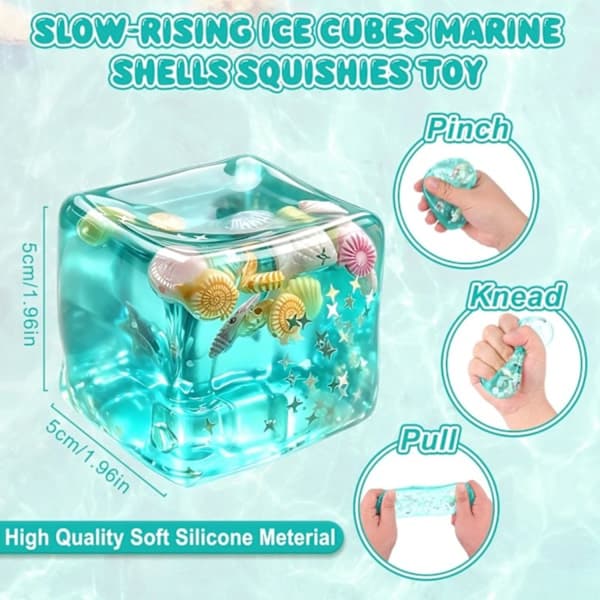 Ocean Squishy Stress Cube Sensorisk Fidget-legetøj, Langsomt Stigende TPR Klemmelegetøj til Børn Voksne Kontor Skole, Blå 2-pak 2-pak 2-Pack