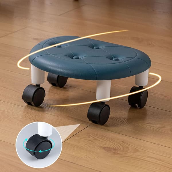 Round Low Rolling Stool, Universal Wheels Movable, Low Wheelchair Stool Wheel Stool Leather Small Low Small Stools Shoe Stool Swivel Stool