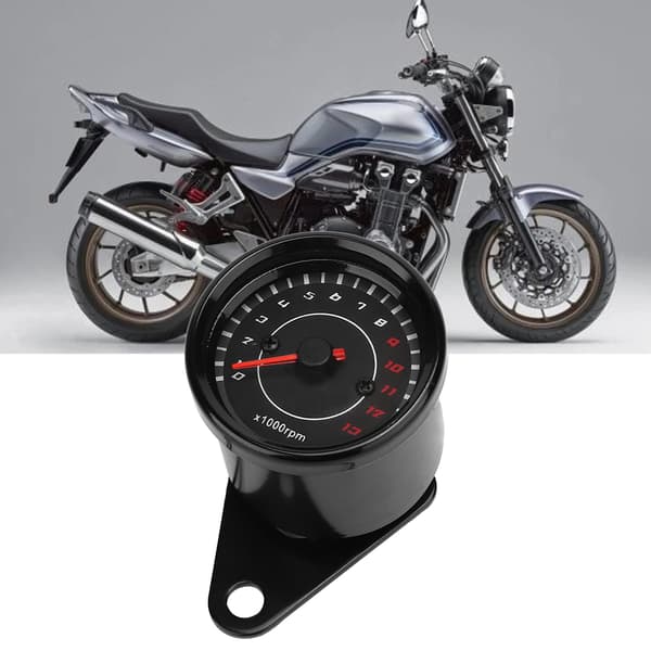 Motorcycle Taillight Tachometer Speedometer Aluminum Gauge Replacement Black Housing Black Dial