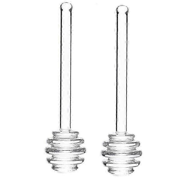 2 stk. honningdypperpinde i glas, rørepinde, serveringsske, honningske, dypper, rørepind, honningstav