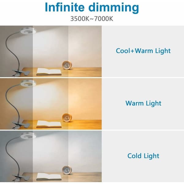 Flexible 7W 48 LED Clip Desk Lamp with 360° Rotation, 3 Light Modes, USB Powered for Study Work