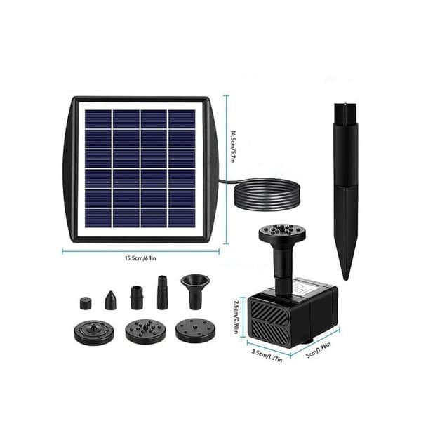 Solar Water Pump 2W 200L/H with Adjustable Panel - Compatible with Aquarium, Small Pond, Garden, Terrace, Pool