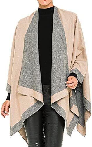 Damkoftasjal Wrap Poncho Ruana Cape Cardigan Öppen Fram