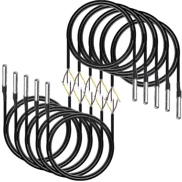 10 stk. vandtæt DS18B20 temperatursensor, digital termisk kabeltemperatur (-55- +