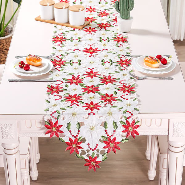 Julbroderte bordløpere Julestjerne Holly Leaf Ta