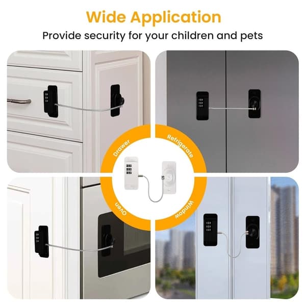 Multifunctional Safety Lock - Upgraded Traceless Adhesive Combination Lock with 3-Digit Code for Refrigerators and Cabinets, ABS+Steel Wire White White White