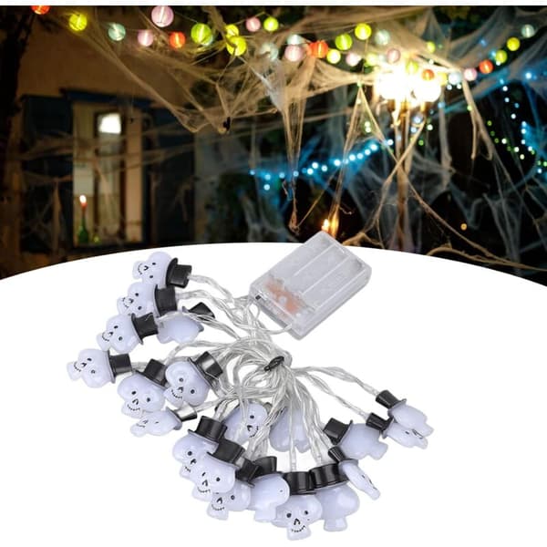 longziming-3M lang 2 belysningstilstande 20LED kraniehoved fe-lys Halloween fe-lys ferie rædsel spøgelse sort hat dekorative lys