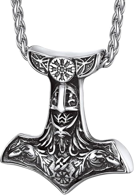 Vedhæng Hammer Thor Mjolnir Hammer, Nordisk Vikingeøkse med Kæde, Rustfrit Stål