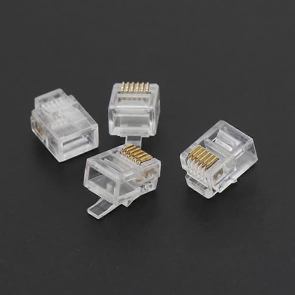 100 stk RJ12 6P6C Modulær Kabelhode Telefonkontakter Krystallkontakter