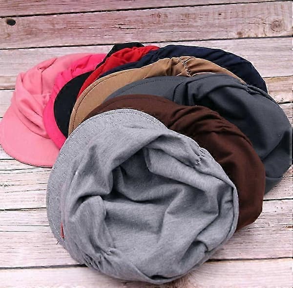 Mode Plisseret Dome Hat Dame Bomuld Maler Visir Hat 55-60cm (sort)