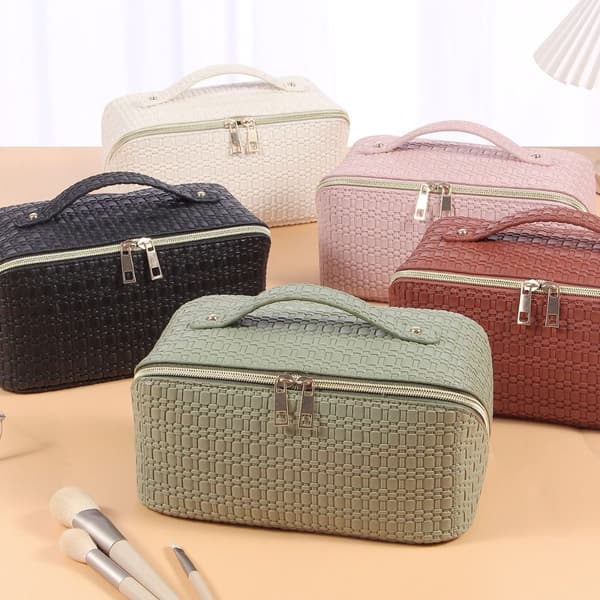 Leather Makeup Bag Portable Storage Toiletry Bag for Women white white