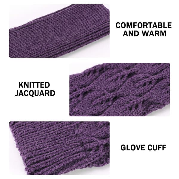 Women's Knitted Jacquard Leaf Pattern Gloves, Warm, Open Finger, Half Finger, Typi, Light Grey, KLB