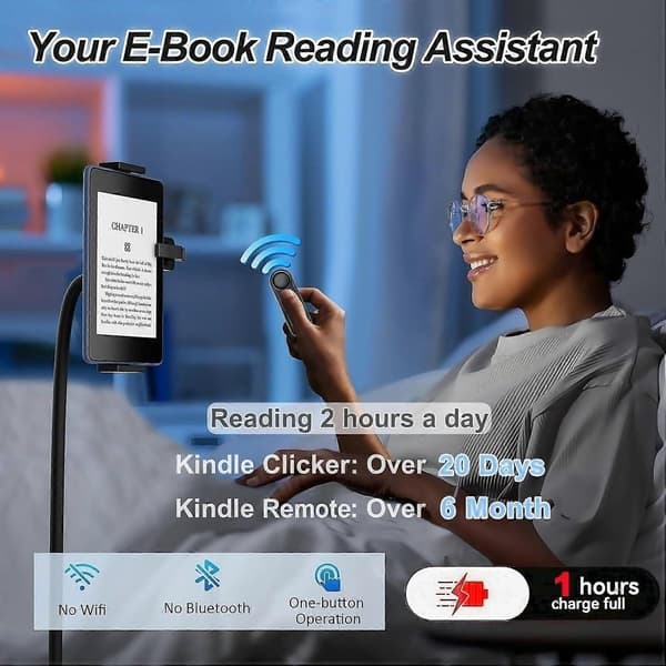 2025 Nyeste Store Kindle-stativ med Fjernkontroll for Sidevending, Kindle Klikker-side