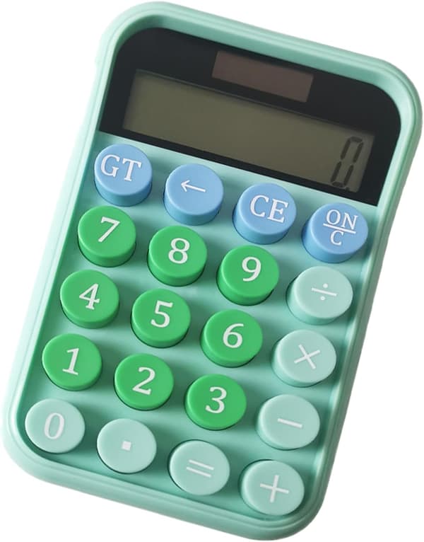 Calculator with Round Buttons, Mechanical Keyboard with 12-Digit Display, Calculator for Students and Professionals, Green
