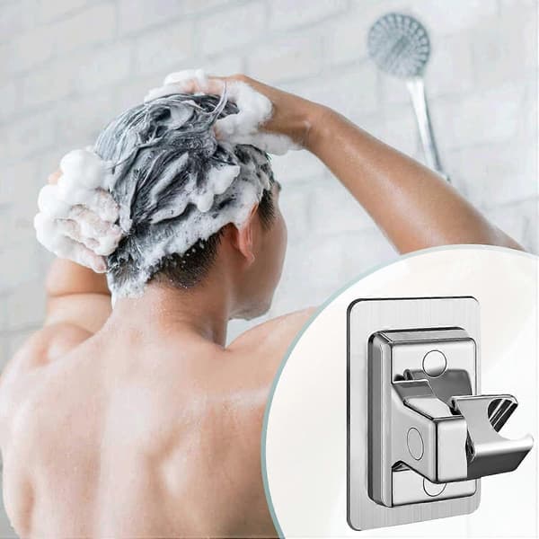1 pc Shower Bracket without Drilling, Self-Adhesive, 360° Rotating Shower Head Holder, Replacement, Shower Bracket, Wall Mount Bracket without Drilling