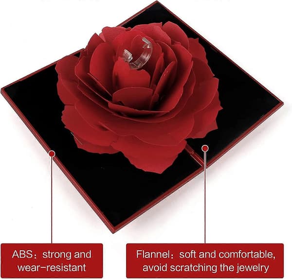 Ringask 3D Pop Up Ros Ringask 3D Pop Up Ros Ringholder Valentinsdag Ringask Ringask Bryllup til Forlovelse Bryllup Smykkeskrin (Rød)rin