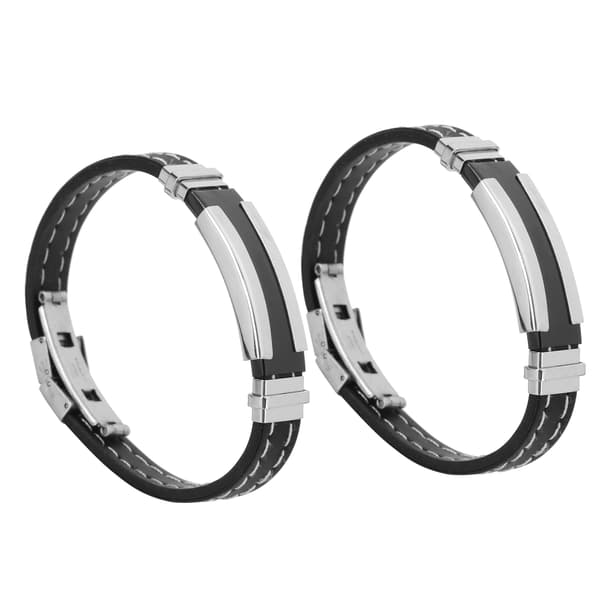 2st Rostfritt Stål Silikon Armband Mode Män Justerbart Armband Smycken Tillbehör