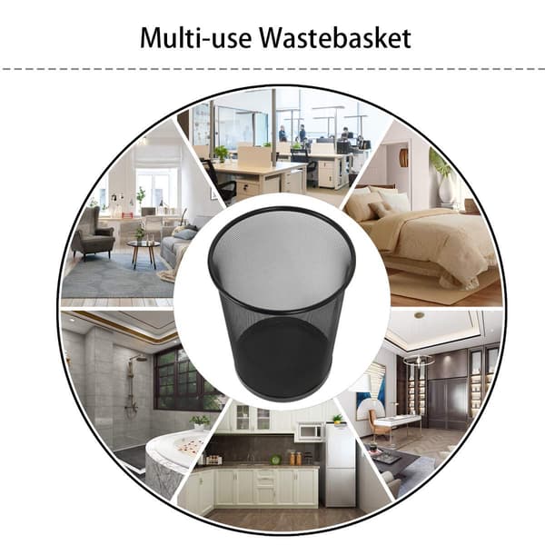 Circular Mesh Wastebasket, Trash Can for Bathroom, Kitchen, Home Office, Dorm (BLACK)