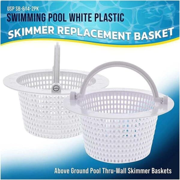 Round Basket for In-Ground Pool Skimmer, with Handle for Easy Removal, 2-Pack - Diameter 16 cm - White.