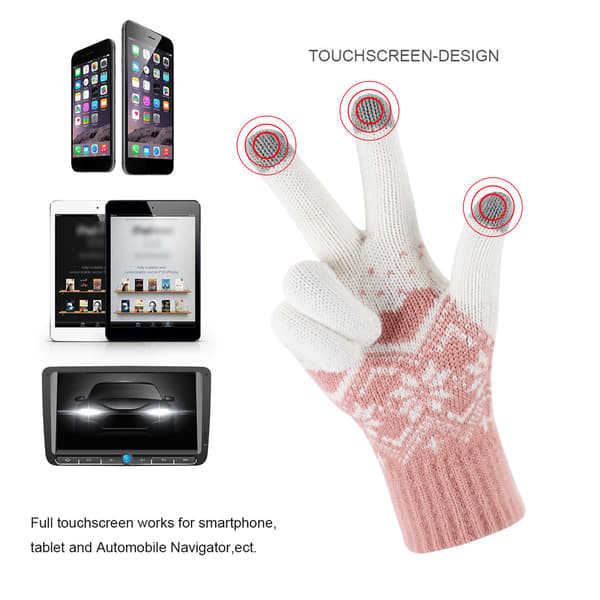 Direkte touchscreen-handsker til kvinder - Dame vinter termiske handsker strikkede varme snehandsker til kvinder damer udendørs telefon løb sms Pink
