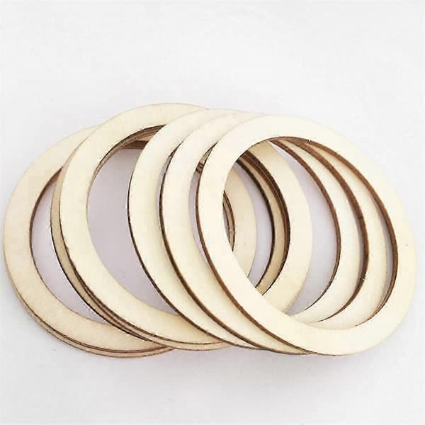 100 Pieces 6 cm Natural Flat Wooden Rings for Craft Projects