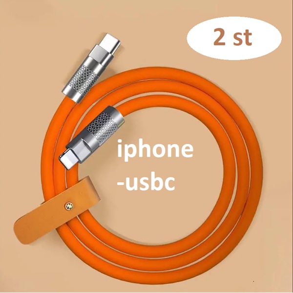 2 st 2 m 120W snabb iphone USB-C laddare röd röd red
