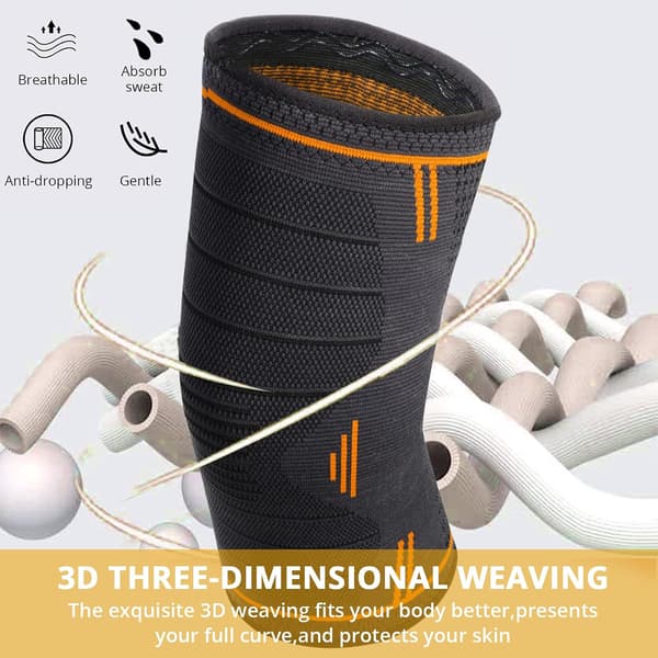 Orange Sports Knee Pads, 2 Pack Adjustable Elastic Knee Braces, Pa