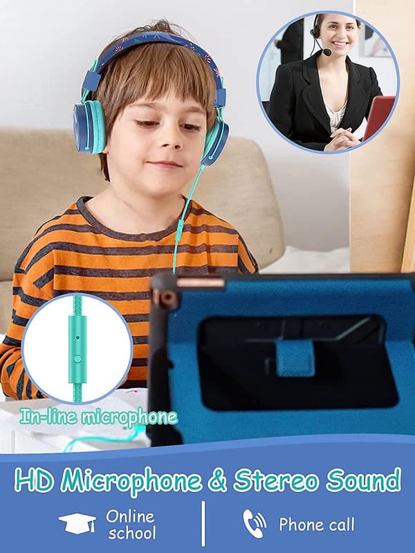 Børneheadset med mikrofon - sammenklappeligt og justerbart stereokabelheadset til børn