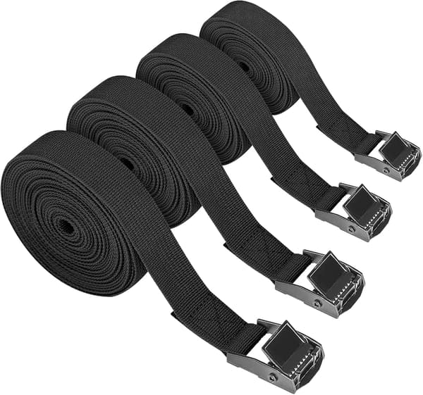 4 spændestropper 5m med spændelås, 25mm rem, Sort cykel