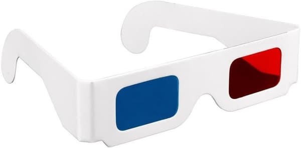 Paper 3D Glasses, Red and Cyan Anaglyph, White Cardboard Frame, 5