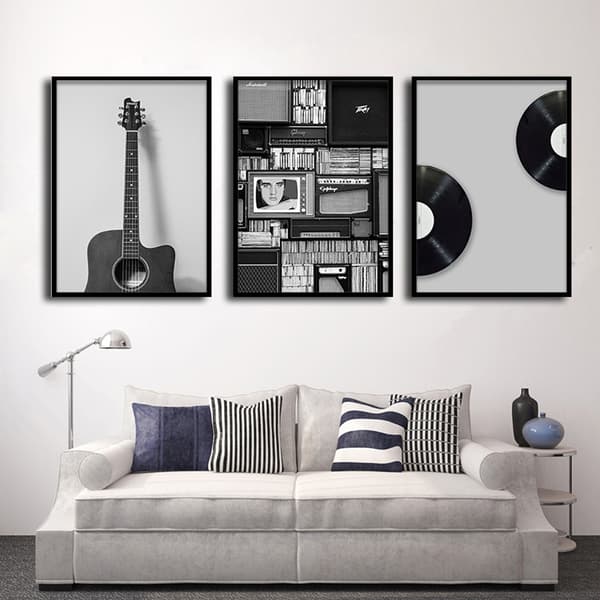 #Stuedekoration - Sort/hvid guitar musikalsk #