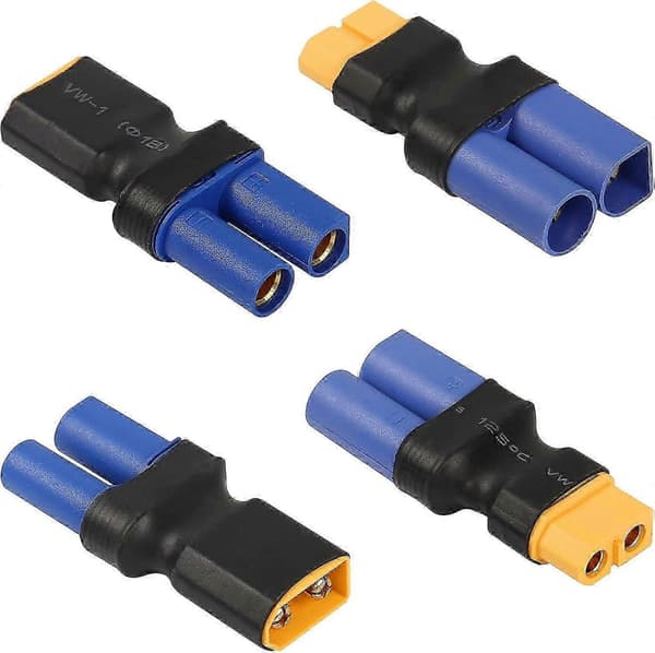 XT60 til EC5-adapter, 4 stk. EC5 til XT60 hann-hunn kompakt trådløs strømomformerplugg for RC Lipo, FPV-drone, modellbil flybatteri
