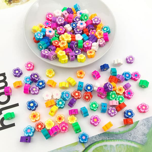 100 Soft Ceramic Beads Mixed with Fruit and Cartoon Perforated Beads, Sliced DIY Bracelet Beading Material (Santa Claus)