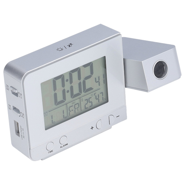 Projection Alarm Clock Backlit LED USB Charging Multifunctional Clock with Time Temperature Projection
