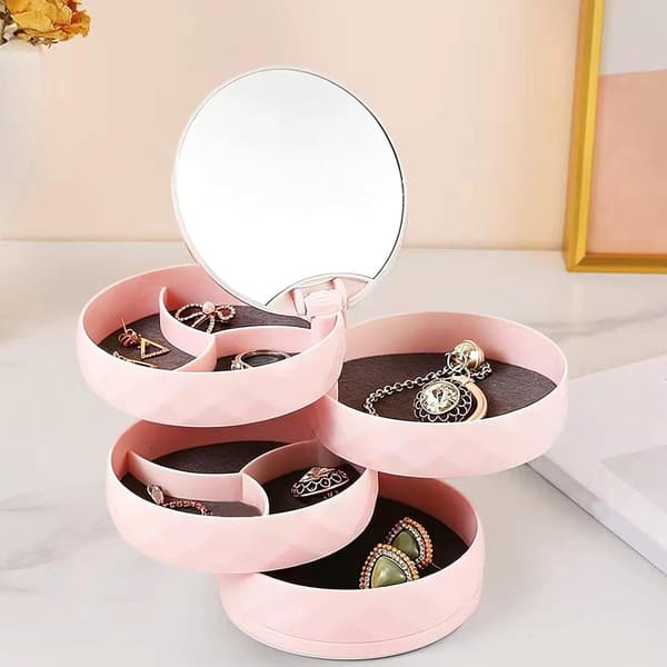 Smykkeskrin, organizer til ringe, drejelig, med 4 niveauer pink - Rosa