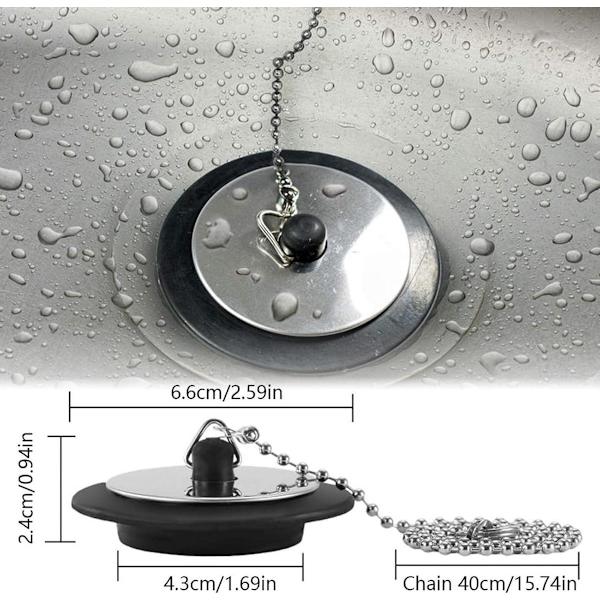 Allecto Plus - Universal Drain Plug 3 Pieces - Drain Plug with Chain - Bathroom & Kitchen