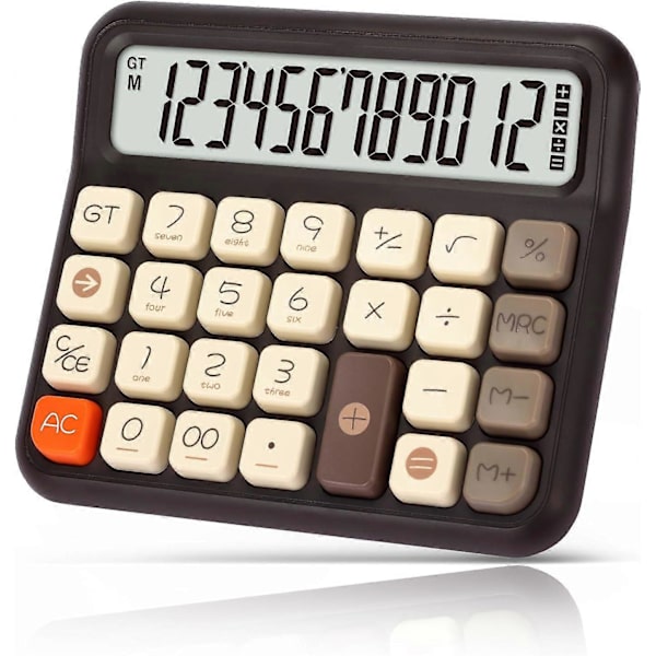 Desktop Calculator 12 Digits, Retro Cute Basic Calculator with Extra Large LCD Display and Buttons - Brown