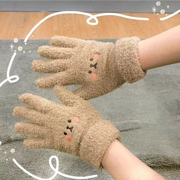 2 par vinterplyschhandskar Varma handskar Broderade rodnande björn Stickade handskar
