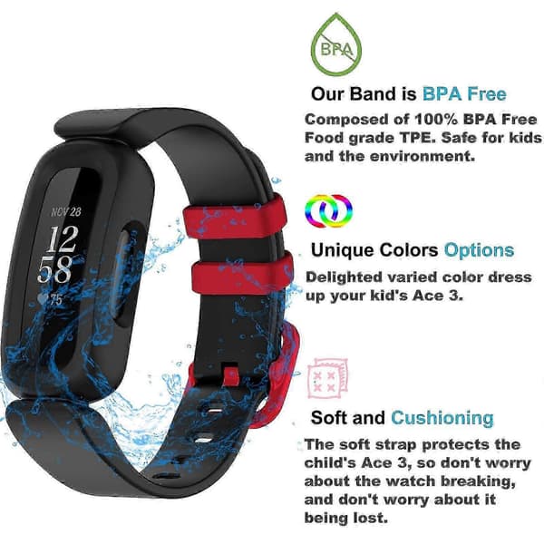 Silikon Erstatningsarmbånd for Fitbit Ace 3 for Barn (Gutter & Jenter) [DB] Blå Blue