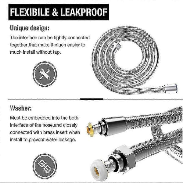 Dusjslange 5m Ekstra Lang Rustfri Dusjhodeslange, Med Solid Messingkobling, Universal, Anti-eksplosjon, Kromfinish (500cm)-CE
