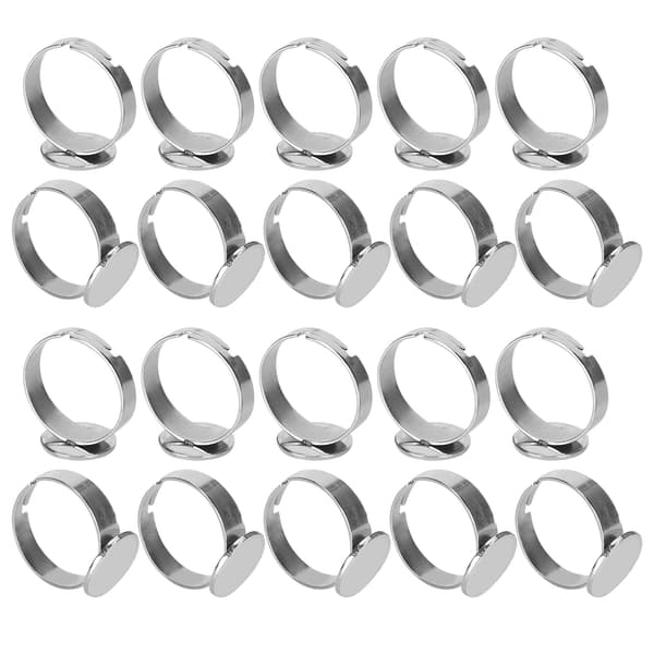 20 stk. flad ringbase justerbar rustfrit stål halvfærdige DIY smykketilbehør 12 mm