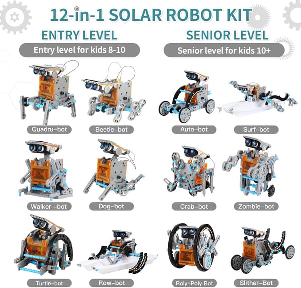 Lucky Doug 12-i-1 STEM soldrevne robotsæt legetøj til børn 8 år