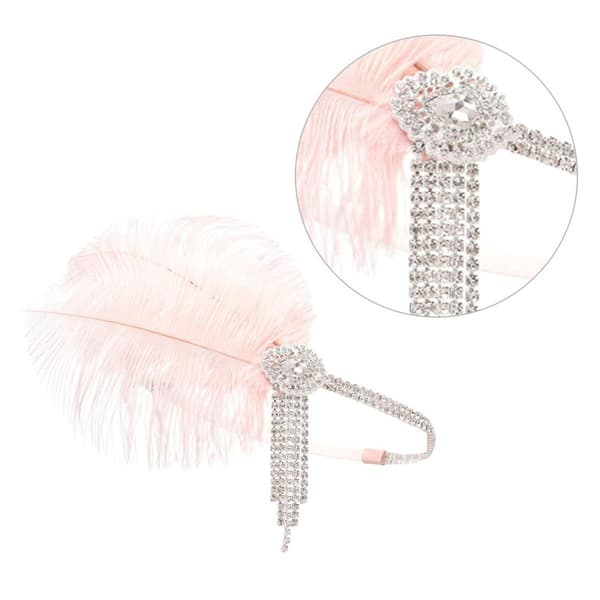Pannebånd Dame 1920-tall Hette Great Gatsby Inspirert Fjær Rosa