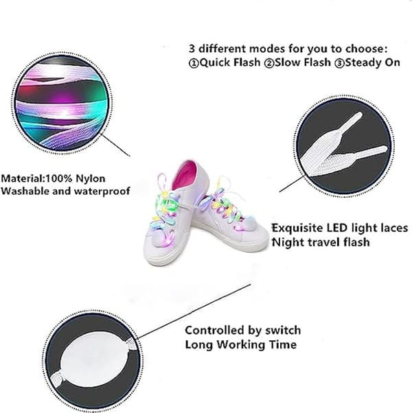 1 Pair 110cm LED Shoelaces, Luminous Sneaker Laces, Waterproof Multi-Color Nylon LED Shoelaces