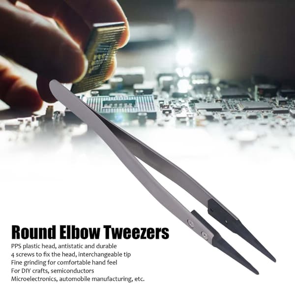 Round Anti-static Tweezers with Curved Tip for Electronics Repair