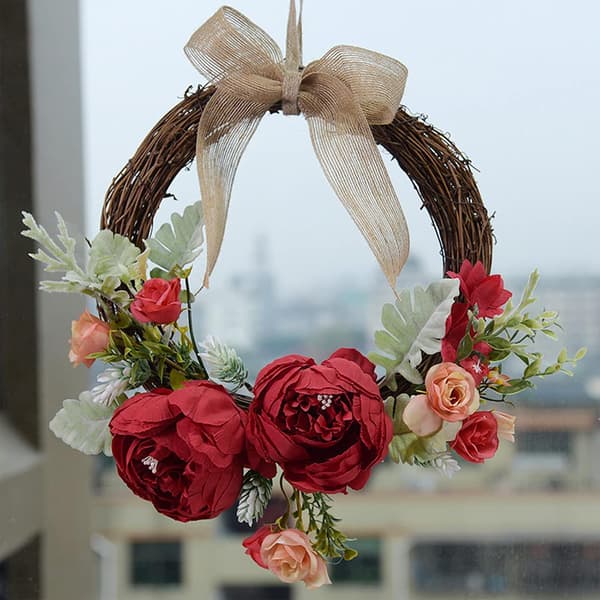 Red - Door Wreath, Fade Resistant Artificial Peony, 10 Inch, Deco