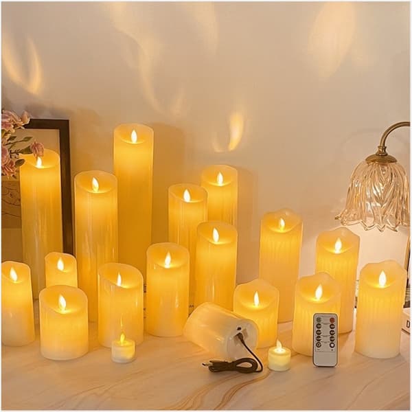 Rechargeable LED Flameless Candle Set with Remote Control, Swinging Wick and USB Charging